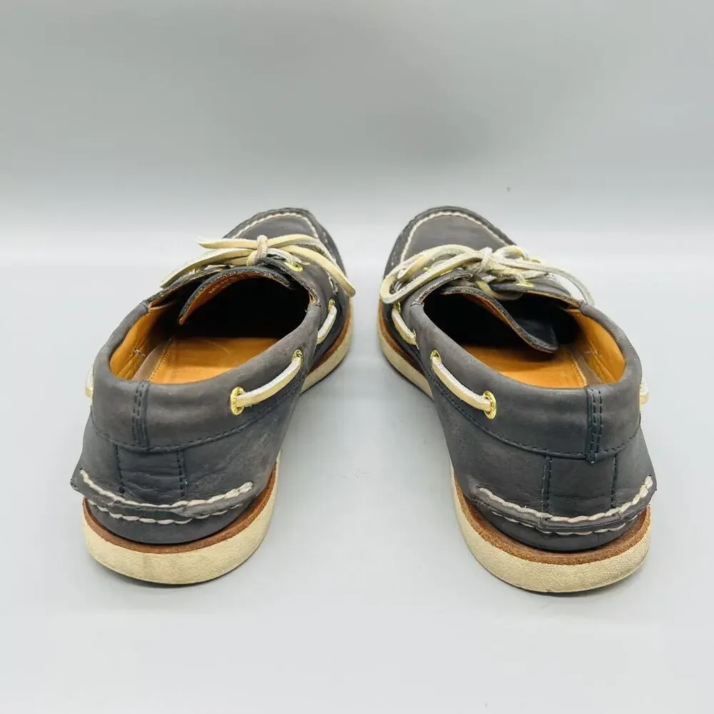 Sperry Shoes Men 7 Blue Leather Top Sider Gold Cup 2 Eye Boat Deck Flats Slip On